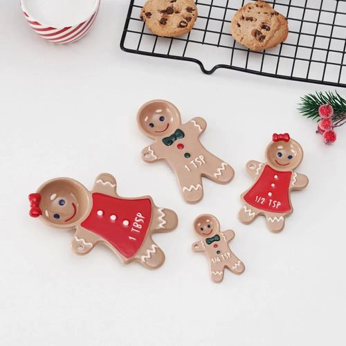 Cucharas Holiday Time medidoras de cerámica con diseño de jengibre para Navidad - 4 Uds