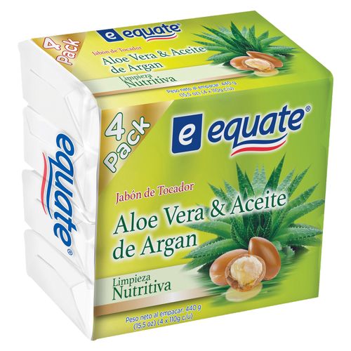 Jabón Tocador Barra Marca Equate Aloe Vera & Aceite De Argán 4 Pack - 440 g