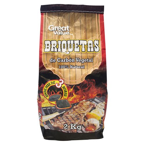 Briquetas Great Value De Carbón Vegetal Bolsa- 2Kg