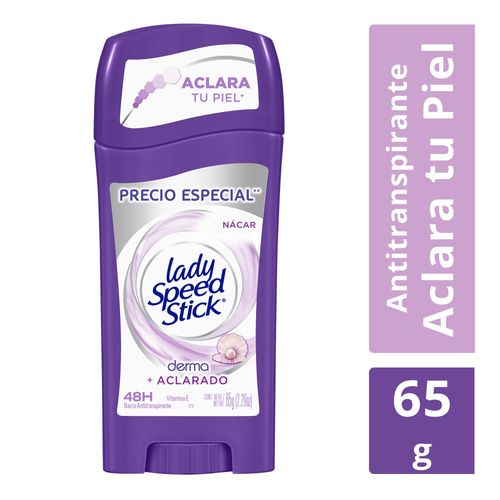 Desodorante Antitranspirante Lady Speed Stick Derma + Aclarado Vitamina E Nacar Bonus Barra 65 g