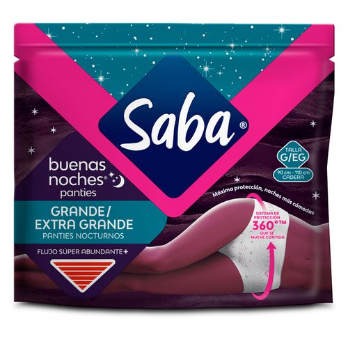 Panties Nocturnos Saba Flujo Súper Abundante + Talla: G/EG - 3Uds