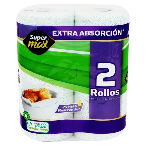 Toalla De Papel Para Cocina Tipo Mayordomo Marca Supermax Premium 90H - 2Rollos