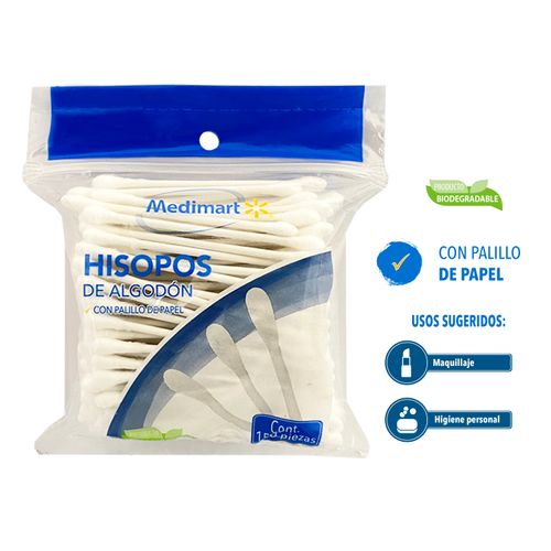 Hisopos De Algodón Con Palillo De Papel Marca Medimart Bolsa - 150 Unidades