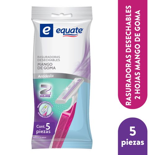 Rasuradoras Desechables Equate 2 Hojas Mango De Goma Antidesliz - 5pzas