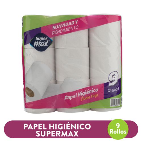 Papel Higiénico Marca Supermax 330 Hojas Dobles - 9 Rollos