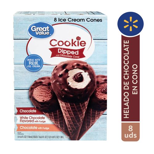 Helado Great Value cono chocolate 8 Pack - 1.08 L