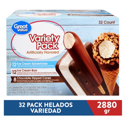 32 Pack Helado Great Value Variedad - 2880gr