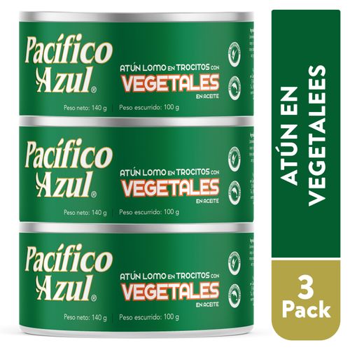 Atún Pacifico Azul Lomo en Trocitos con Vegetales 3 pack - 420 g