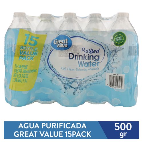 15 Pack Agua Purificada Great Value - 500ml