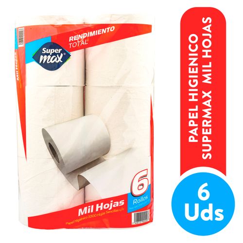 Papel Higienico Marca Supermax 1000 Hojas - 6 Rollos