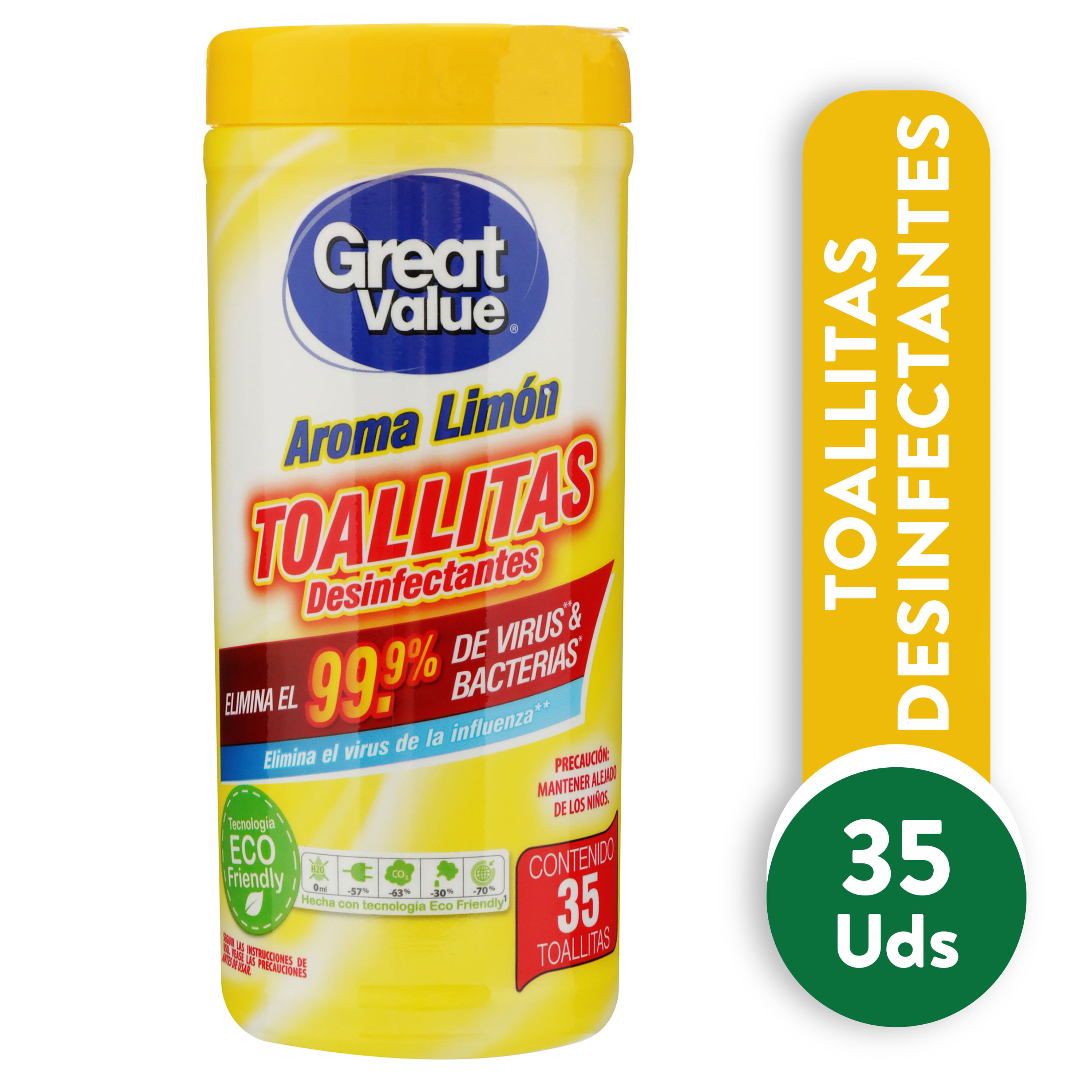 Toalla Desinfectante Marca Great Value Aroma Limón - 35 Unidades