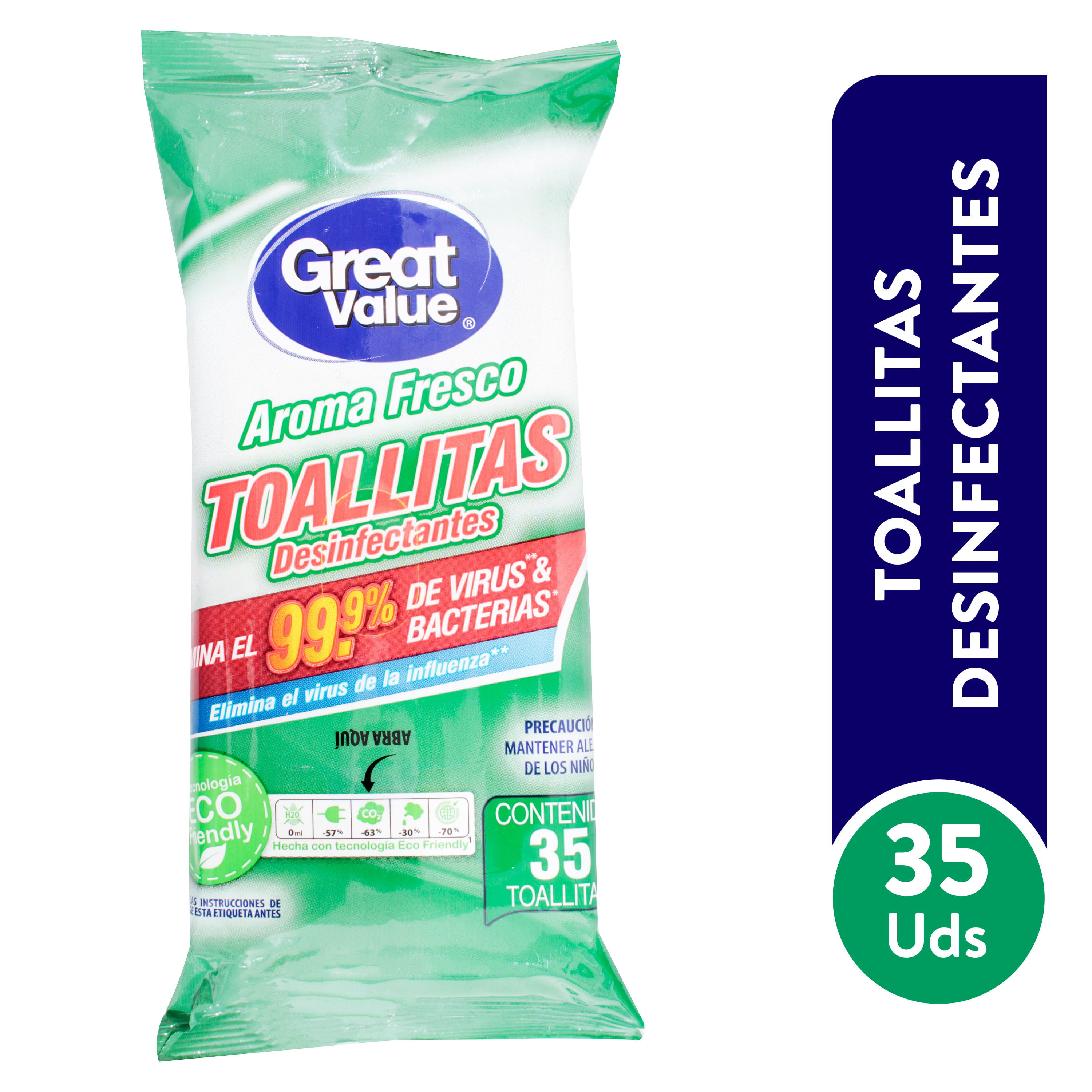 Toallitas Desinfectante Marca Great Value Pouch Fresh - 35 Piezas