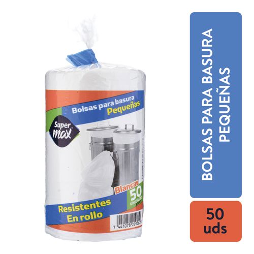 Bolsa Para Basura Marca Supermax Color Blanca Roll Pequeño - 50 Unidades