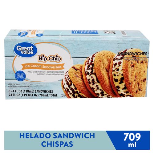 Helado Great Value Sandwich Chispas 6 Unidades - 118gr