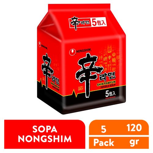 Sopa fideos Nongshim shin ramyun picantes 5 pack - 120 g