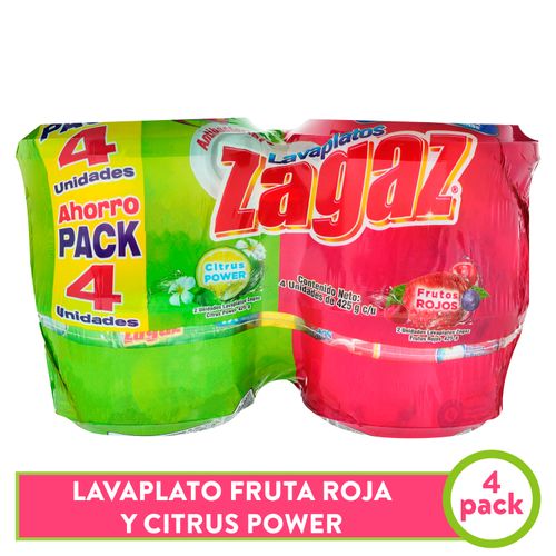 Lavaplatos Zagaz citrus power frutos rojas 4 pack - 425 g