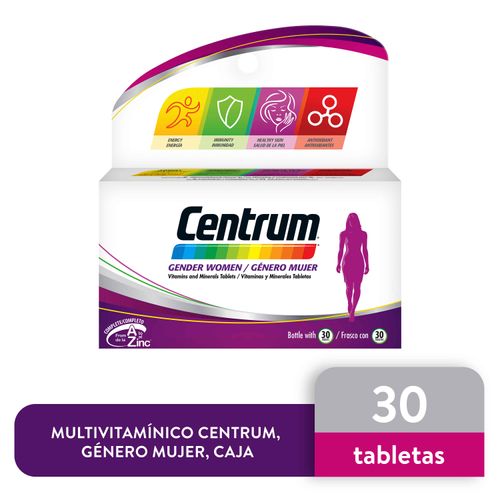 Vitaminas Centrum Gender para mujer caja 30 tabletas - Precio indicado por caja