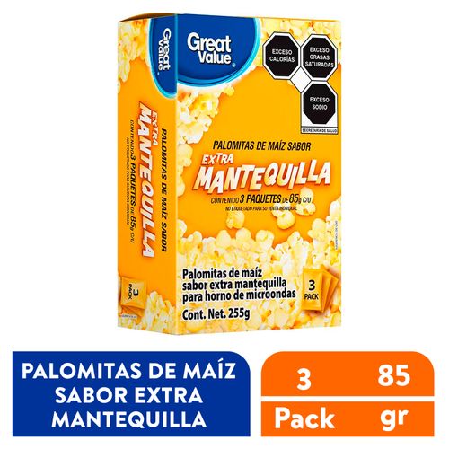 Palomitas Great Value Para Microonda Extmantequilla, 255 g - 3 Pack