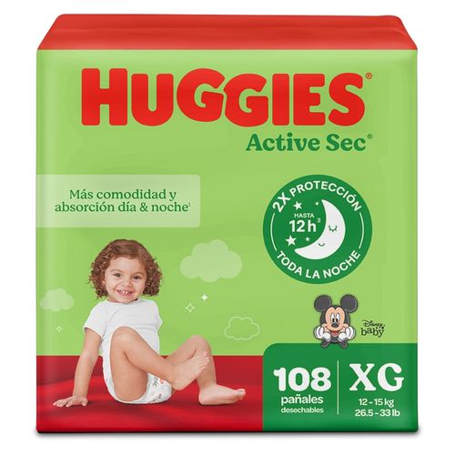 Pañales Huggies Active Sec Etapa 4/XG Xtra-Flex, 12-15kg, Edición Limitada Disney - 108Uds