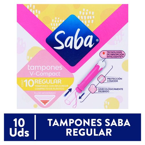 Tampones Saba Regular Flujo Moderado Con Aplicador Compacto - 10Uds