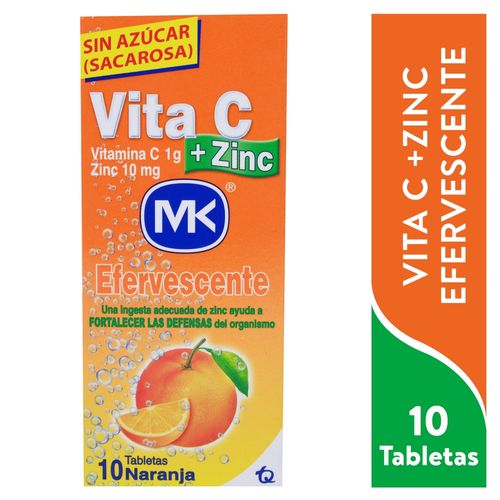 Vitamina C MK Zinc efervescente naranja -10 tabletas - Precio indicado por unidad