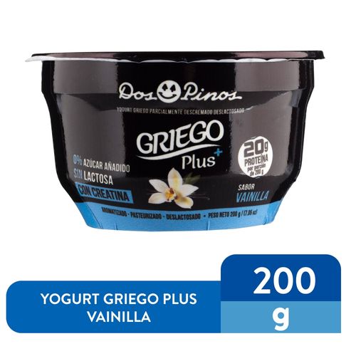 Yogurt Dos Pinos Griego plus vainilla 0% azúcar añadido sin lactosa - 200 g