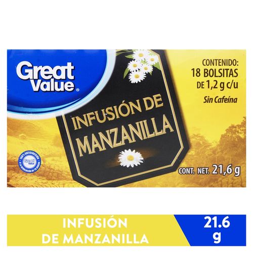 Té manzanilla Great Value, 18 sobres -21,6g