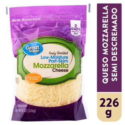 Queso Great Value Mozzarella Rallado - 226gr