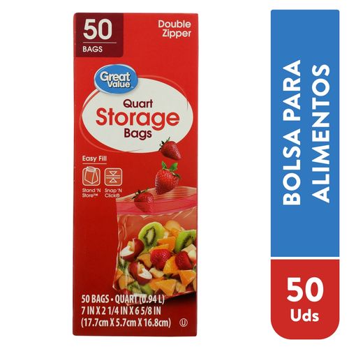 Bolsas Para Alimento Marca Great Value Almacena Cuarto - 50 Unidades