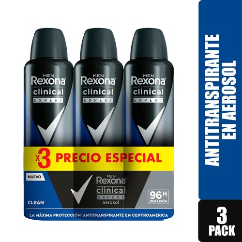 Desodorante Rexona clinical men en aerosol clean 3 pack - 450 ml