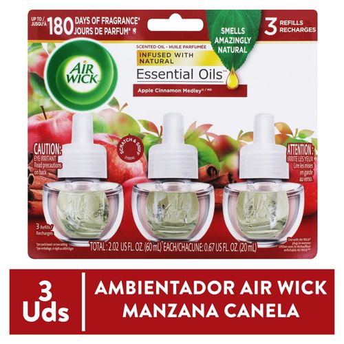 3 Pack Aromatizante AirWick Repuesto Eléctrico Manzana Canela - 60ml