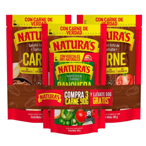 Salsas Natura's carne más Ranchera en Pack - 3 Pzas