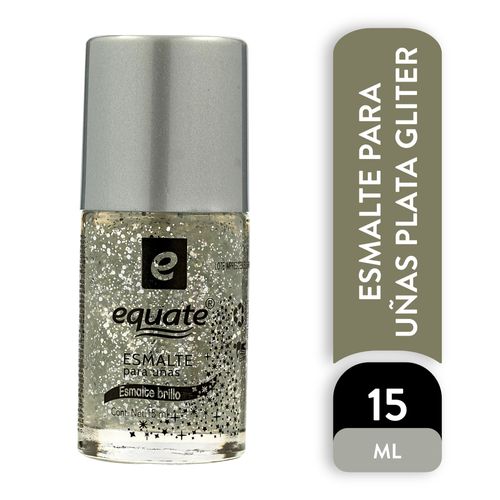 Esmalte Para Uñas Marca Equate Color Plata Gliter 15 ml