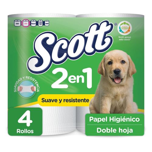 Papel Higiénico Scott 2 en 1 Doble Hoja - 4 Rollos