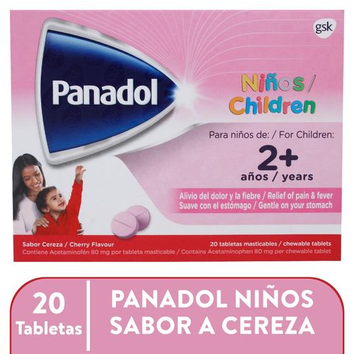 Panadol para niños masticable sabor cereza caja 20 tabletas - Precio indicado por caja