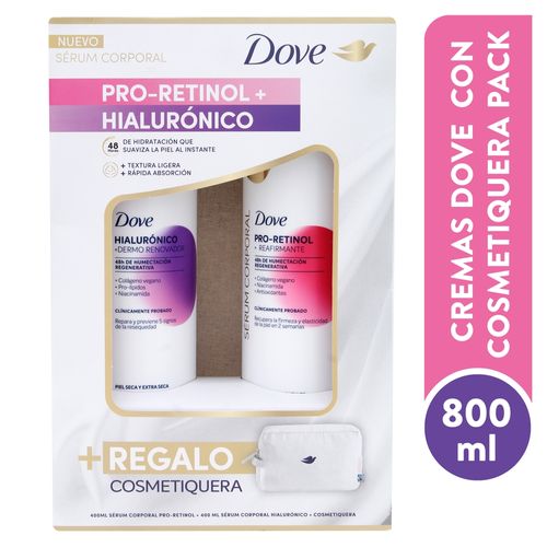 Sérum corporal Dove hialurónico y pro retinol 2 Pack más cosmetiquera - 800 ml