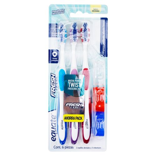 Cepillo de Dientes Equate y cobertores Fresh Care Textura Mediana 3Pack