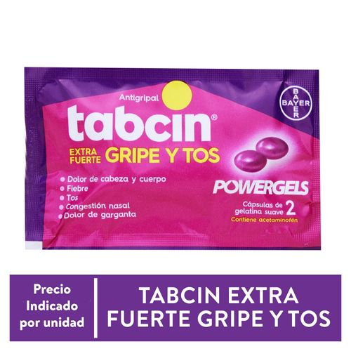 Tabcin Gripe y Tos Bayer Power Gels 2 Cápsulas por sobre - Precio Indicado Por Sobre