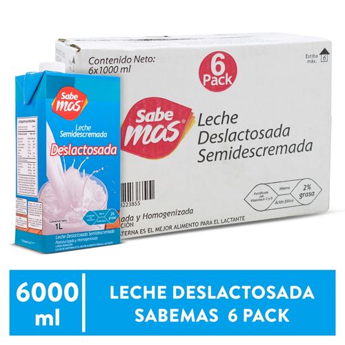 6 Pack Leche Sabemas Deslactosada Uht - 6000 ml