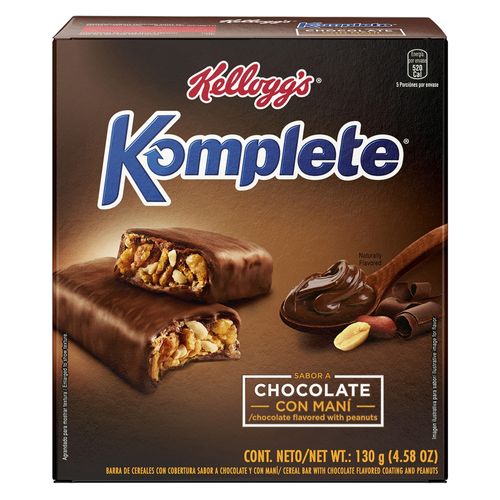 Barras de Cereal Kelloggs Komplete Chocolate Maní - 130 g