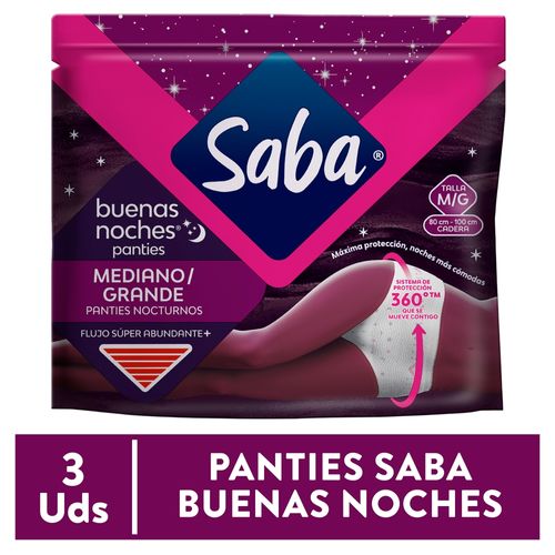Panties Nocturnos Saba Flujo Súper Abundante + Talla: M/G - 3Uds