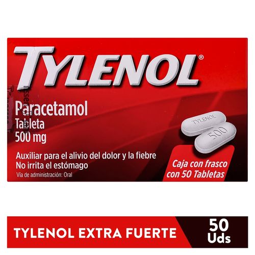Paracetamol Tylenol 500 mg caja 50 cápsulas - Precio indicado por caja