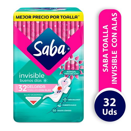Toallas Femeninas Saba Invisible Buenos Días Delgada Flujo Moderado Con Alas - 32 uds