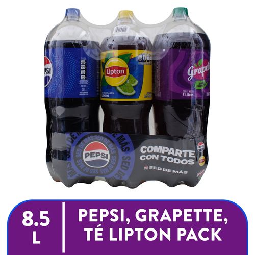 Bebida Gaseosa 3 Pack: Pepsi Y Grapete - 3L, Te Lipton -2.5L