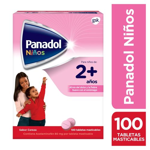Analgésico Acetaminofén, Panadol Niños Sabor Cereza  Masticables, Caja 100 Tabletas - Precio Indicado Por Sobre De Cuatro Tabletas