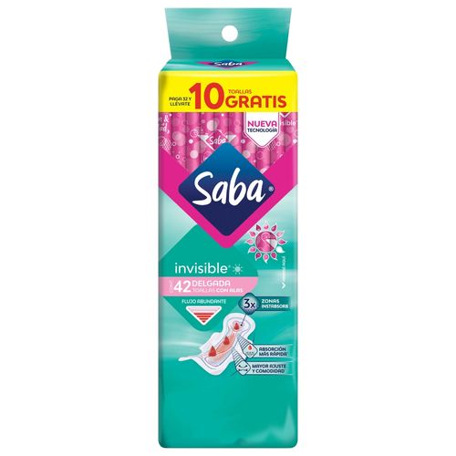 Toallas Femeninas Saba Invisible Buenos Días Delgada Flujo Moderado Con Alas - 42Uds