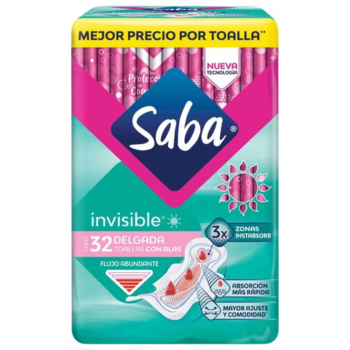 Toallas Femeninas Saba Invisible Buenos Días Delgada Flujo Moderado Con Alas - 32 uds