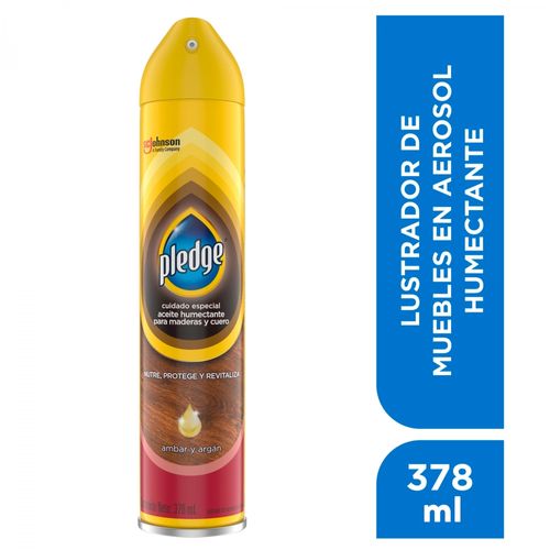 Lustrador Pledge Renovador de Muebles de Madera y Cuero en Aerosol Ambar y Argán 378 ml