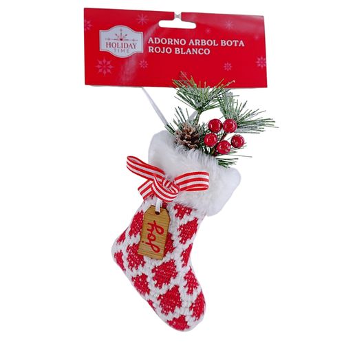 Adorno Holiday Time Árbol Bota Rojo Blanco