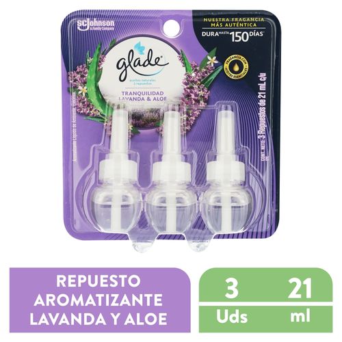 Aromatizante Glade Aceites Naturales Lavanda 3 Repuestos 63Ml
